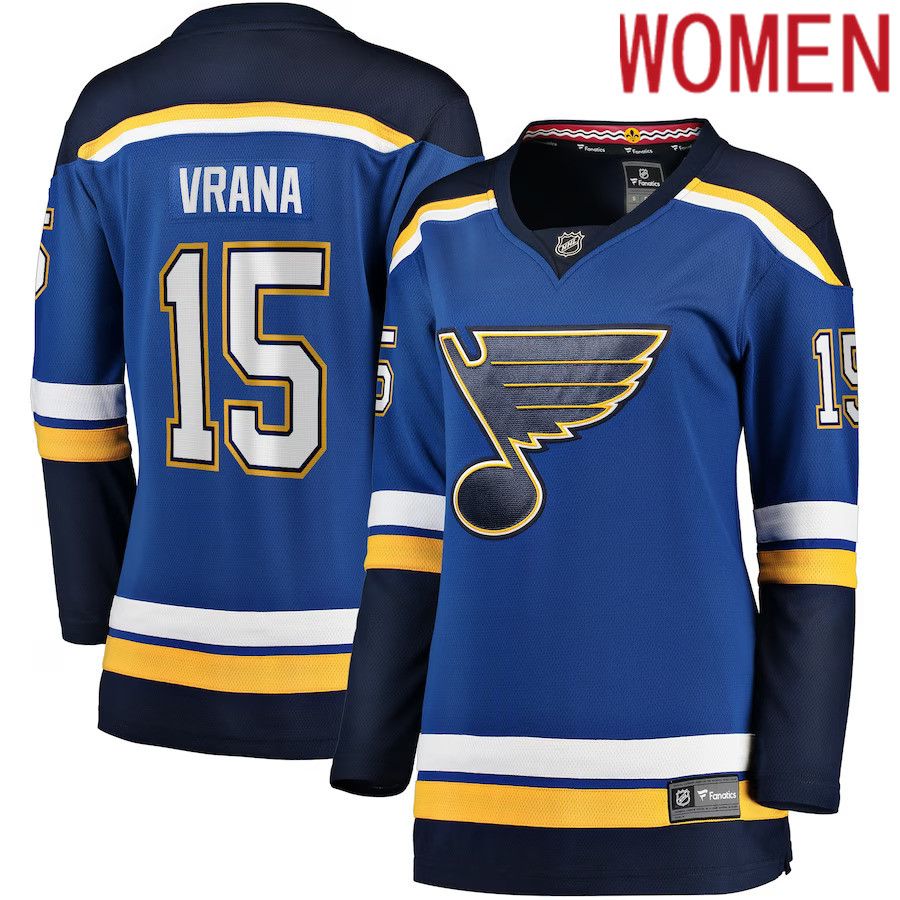 Women St. Louis Blues 15 Jakub Vrana Fanatics Branded Blue Home Breakaway NHL Jersey